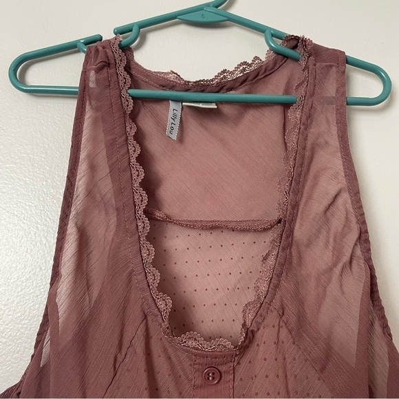 Lilly Lou Blouse – Lace Scoop Neck, Sheer & Flowing, Ruffled Hem – Rose - Picture 2 of 9